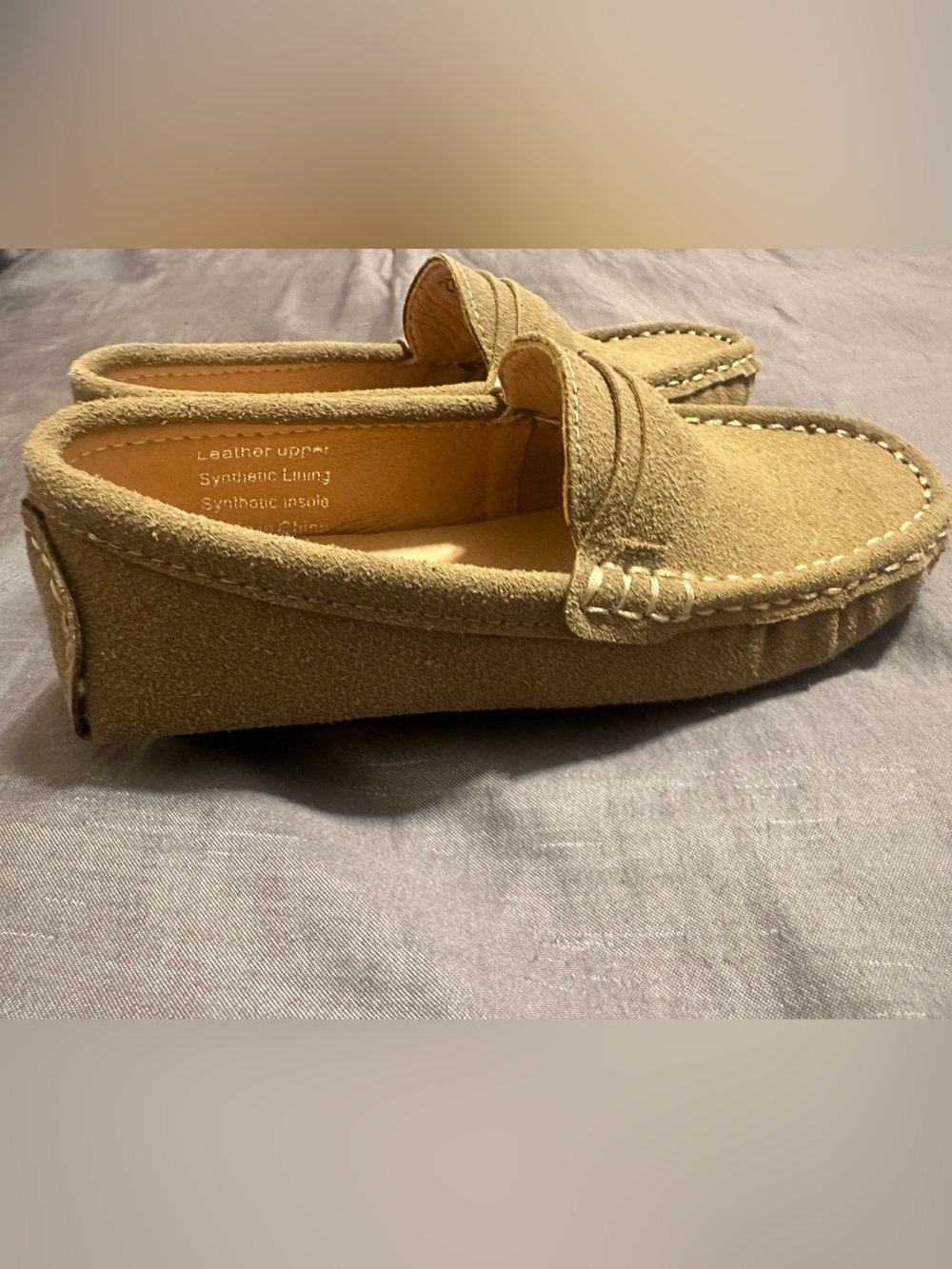 Kids Suede Penny Loafers in Tan